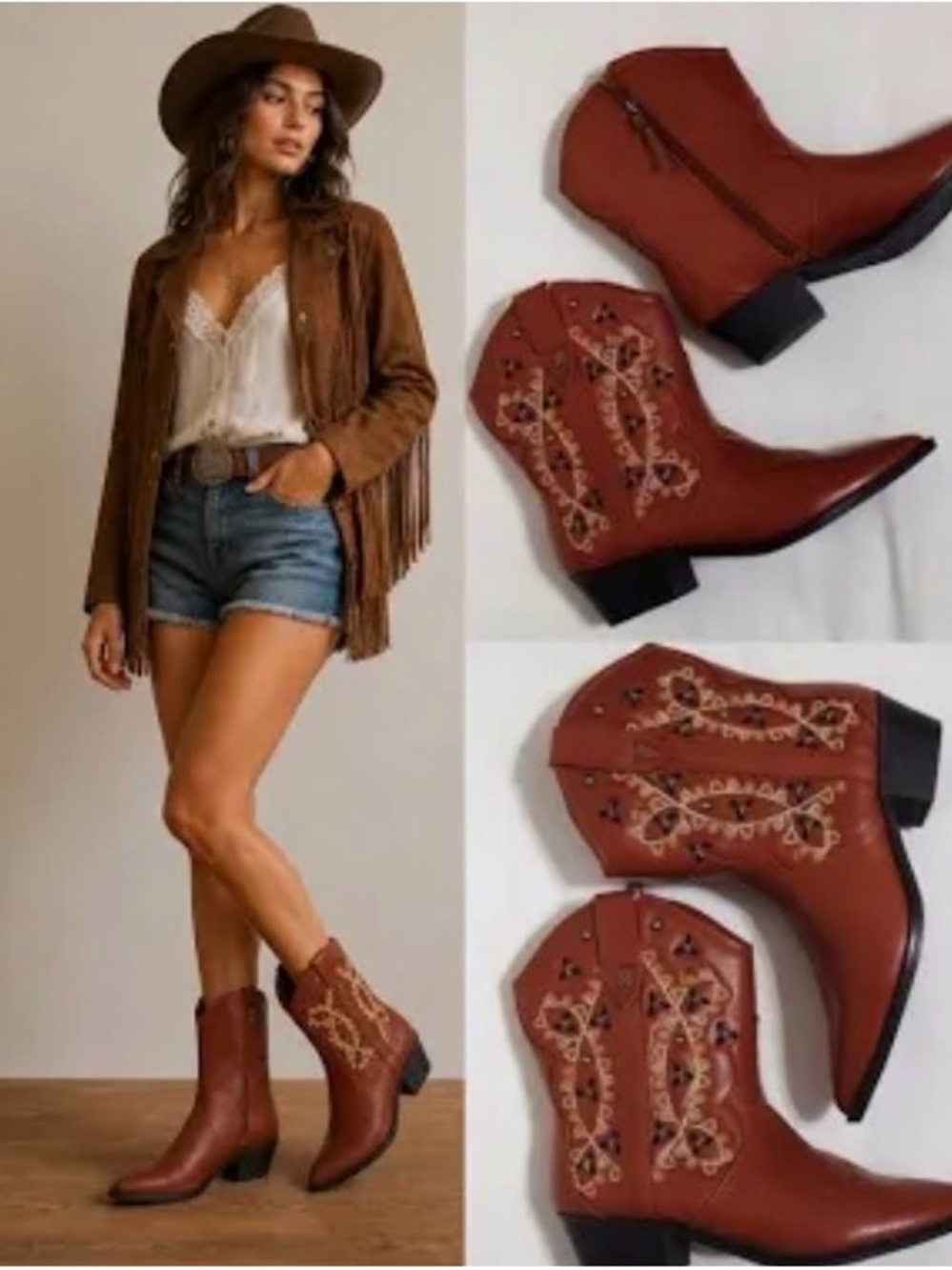 Sam & Libby Rust Brown Western Embroidered Ankle Boots